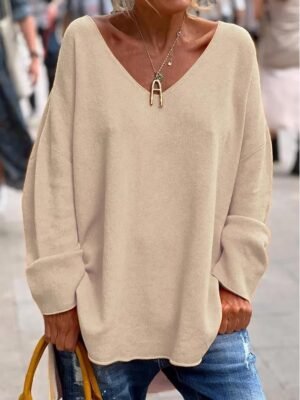 Street Casual Oversized Plain V Neck Long Sleeve Tunic - Image 9