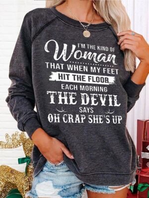 Street Casual Plus Size Graphic Round Neck Long Sleeve Top - Image 5