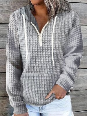 Street Casual Regular Solid Half Zip Long Sleeve Hoodie - Image 1