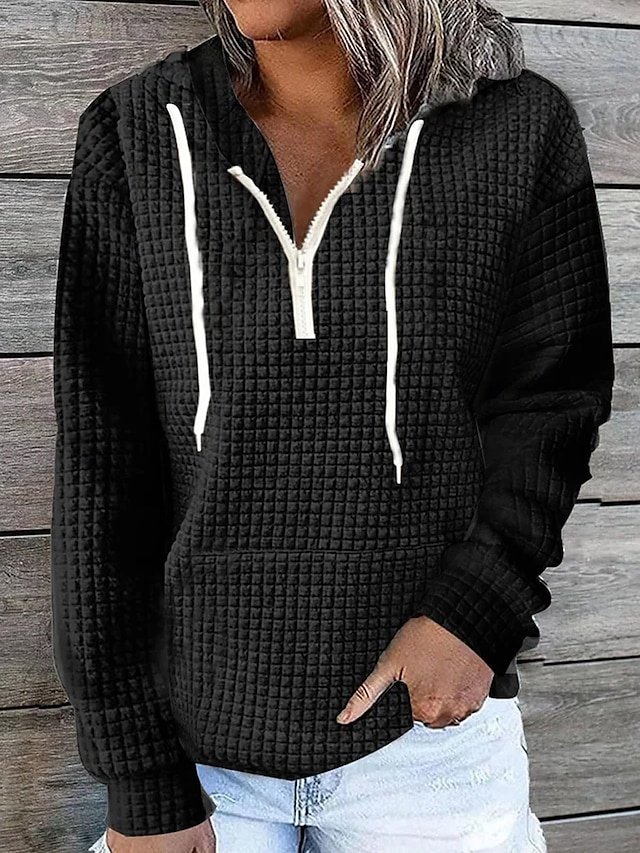 Street Casual Regular Solid Half Zip Long Sleeve Hoodie - Image 2