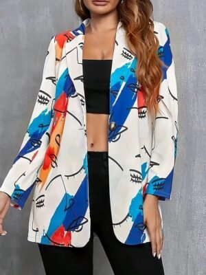 Street Regular Fit Geometric Turndown Long Sleeve Blazer - Image 1