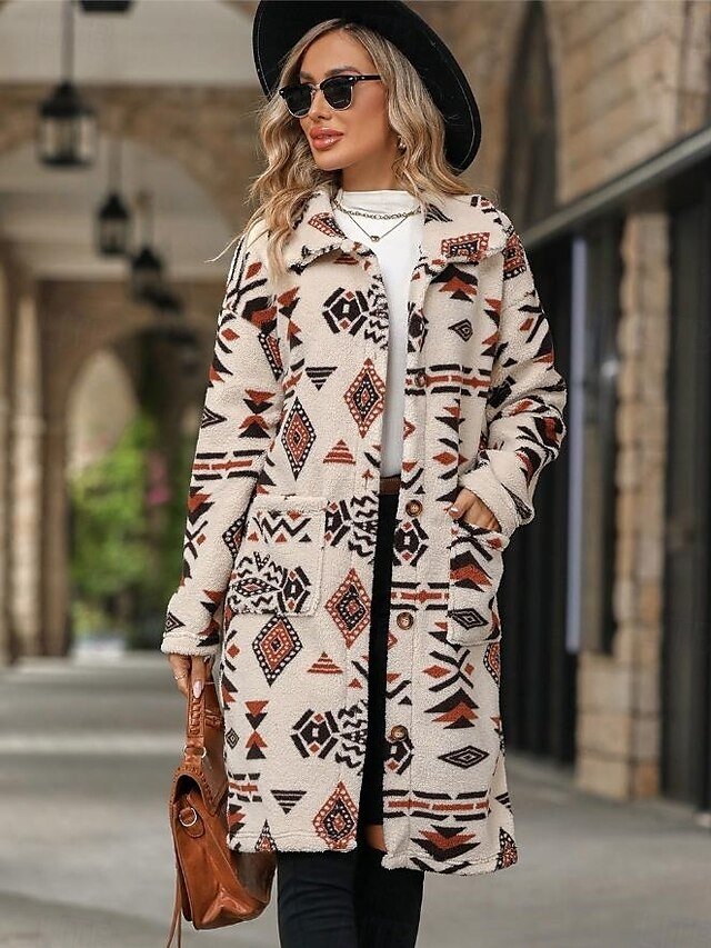 Street Regular Geometric Long Sleeve Regular Coat - Image 2