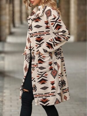 Street Regular Geometric Long Sleeve Regular Coat - Image 3