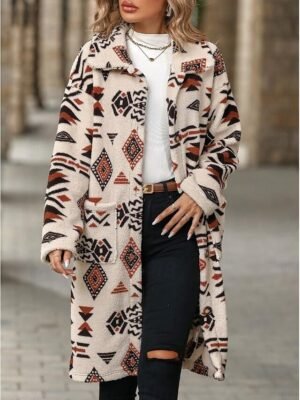 Street Regular Geometric Long Sleeve Regular Coat - Image 5