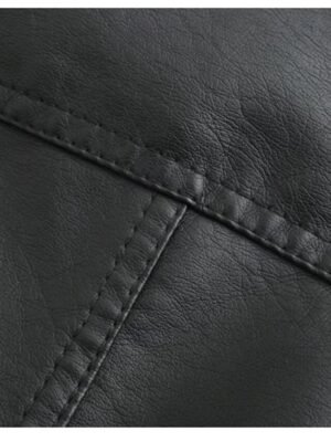 Street Style Regular Fit Plain Stand Collar Long Sleeve Faux Leather Jacket - Image 24