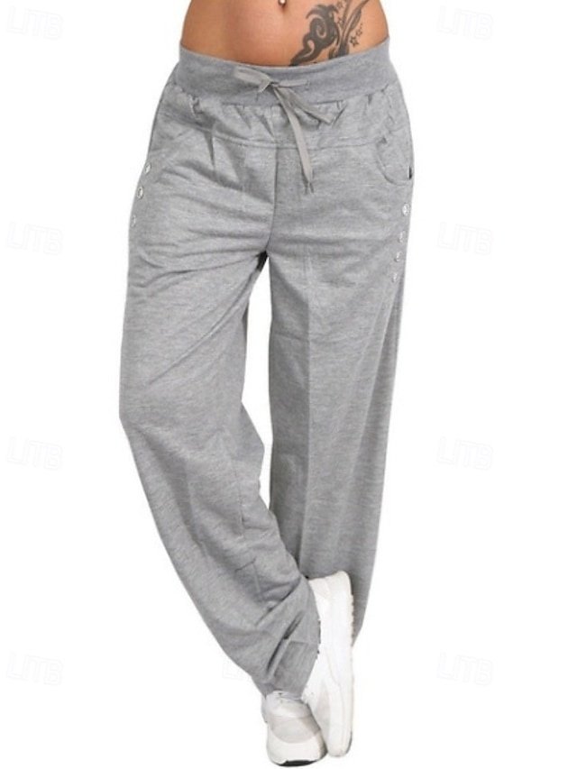 Streetwear Casual Full Length Plain Elastic Waist Trousers - Image 2