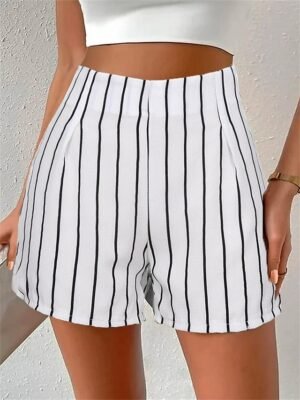 Streetwear Casual High Waist Stripe Elastic Waist Shorts - Image 1