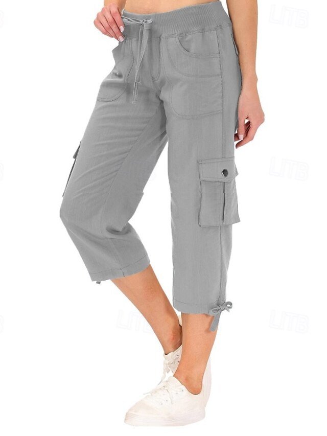 Streetwear Casual Plain Elastic Waist Calf-Length Cargo Pants - Image 1