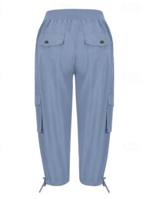 Streetwear Casual Plain Elastic Waist Calf-Length Cargo Pants - Image 12