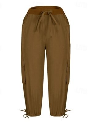Streetwear Casual Plain Elastic Waist Calf-Length Cargo Pants - Image 14