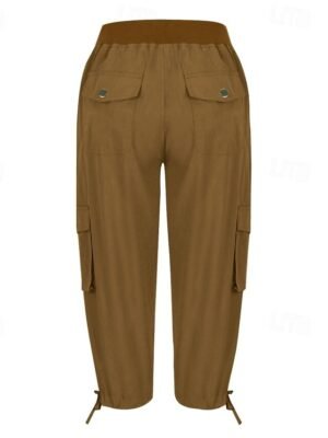 Streetwear Casual Plain Elastic Waist Calf-Length Cargo Pants - Image 15
