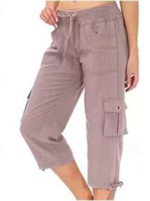 Streetwear Casual Plain Elastic Waist Calf-Length Cargo Pants - Image 18