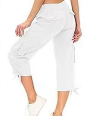 Streetwear Casual Plain Elastic Waist Calf-Length Cargo Pants - Image 19