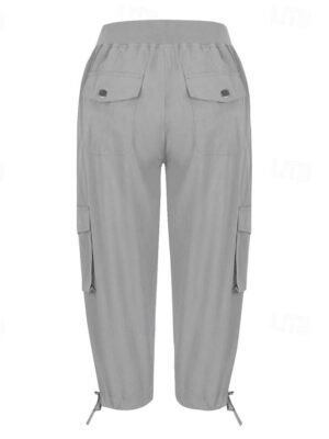 Streetwear Casual Plain Elastic Waist Calf-Length Cargo Pants - Image 3