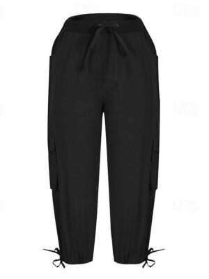 Streetwear Casual Plain Elastic Waist Calf-Length Cargo Pants - Image 4