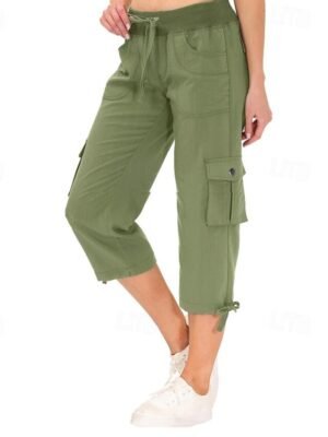 Streetwear Casual Plain Elastic Waist Calf-Length Cargo Pants - Image 7
