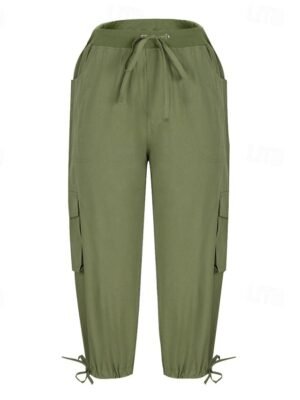 Streetwear Casual Plain Elastic Waist Calf-Length Cargo Pants - Image 8