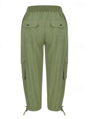 Streetwear Casual Plain Elastic Waist Calf-Length Cargo Pants - Image 9