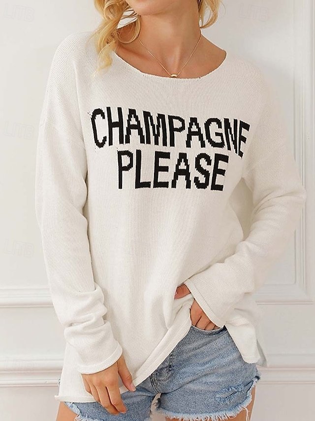 Streetwear Casual Print Crew Neck Long Sleeve Knit Sweater - Image 1