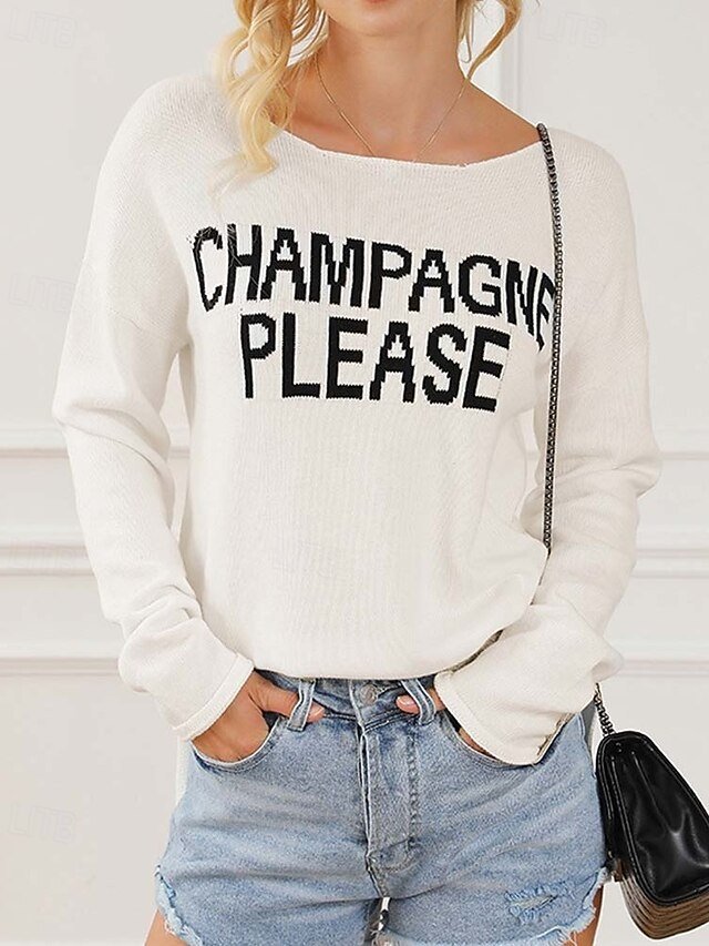 Streetwear Casual Print Crew Neck Long Sleeve Knit Sweater - Image 2