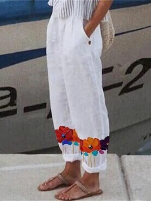 Streetwear Casual Straight Floral High Waist Long Trousers - Image 1