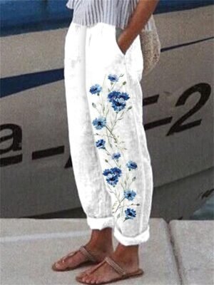 Streetwear Casual Straight Floral High Waist Long Trousers - Image 2