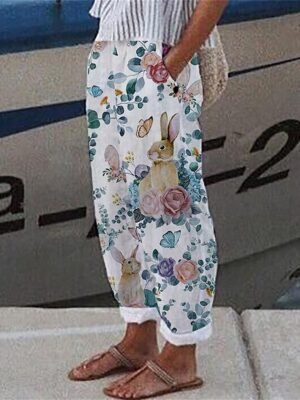 Streetwear Casual Straight Floral High Waist Long Trousers - Image 3