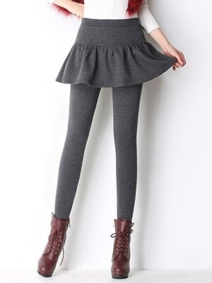 Streetwear High Waist Plain Ruffle Full Length Skort - Image 5