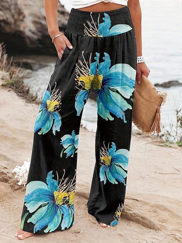 Streetwear Loose Floral High Waist Full Length Culottes - Image 1