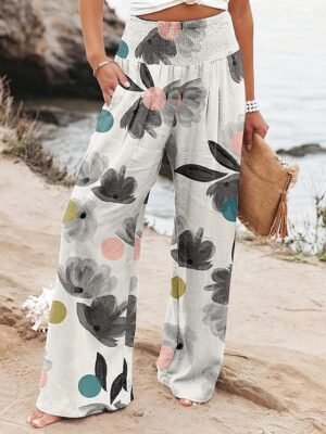 Streetwear Loose Floral High Waist Full Length Culottes - Image 2