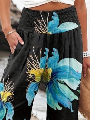 Streetwear Loose Floral High Waist Full Length Culottes - Image 4