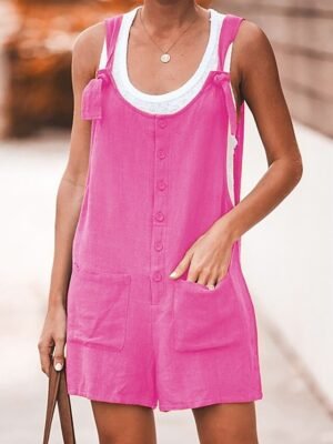 Streetwear Loose Plain Mid Waist Short Overalls - Image 4