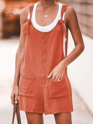 Streetwear Loose Plain Mid Waist Short Overalls - Image 6