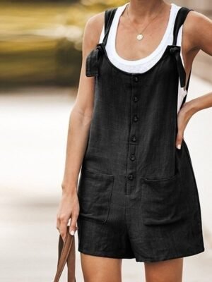 Streetwear Loose Plain Mid Waist Short Overalls - Image 8