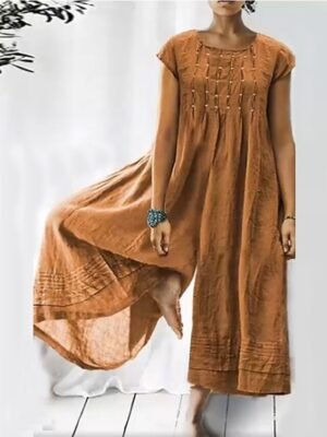 Streetwear Loose Solid Crew Neck Short Sleeve Jumpsuit - Image 6