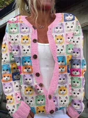 Streetwear Regular Animal Ribbed Open Front Long Sleeve Cardigan - Image 3