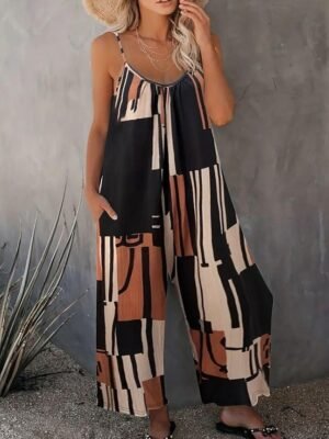 Streetwear Regular Fit Floral Crew Neck Sleeveless Jumpsuit - Image 1