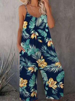 Streetwear Regular Fit Floral Crew Neck Sleeveless Jumpsuit - Image 2