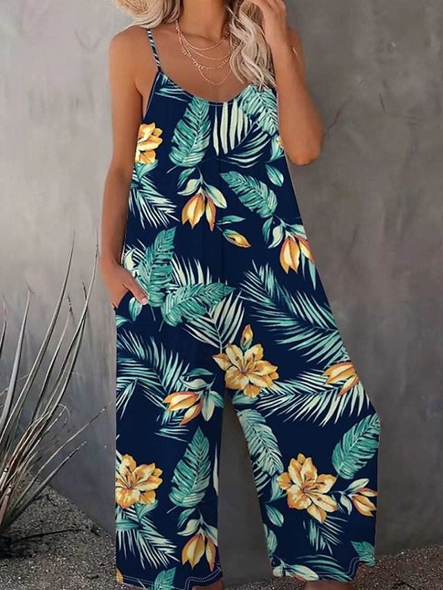 Streetwear Regular Fit Floral Crew Neck Sleeveless Jumpsuit - Image 2
