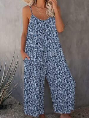 Streetwear Regular Fit Floral Crew Neck Sleeveless Jumpsuit - Image 3