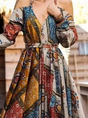 Streetwear Regular Fit Floral Halter Neck Long Sleeve Jumpsuit - Image 2