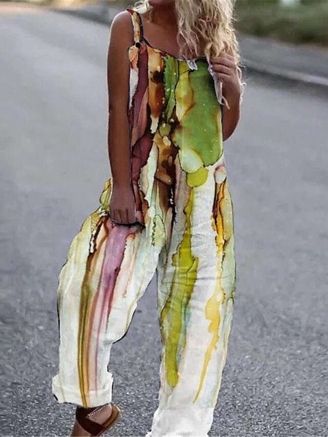 Streetwear Regular Fit Floral Square Neck Sleeveless Summer Overall - Image 2