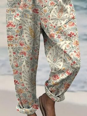 Streetwear Regular Fit Floral U Neck Short Sleeve Wide Leg Jumpsuit - Image 3