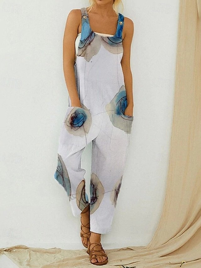 Streetwear Regular Fit Floral U Neck Sleeveless Pocket Summer Jumpsuit - Image 1