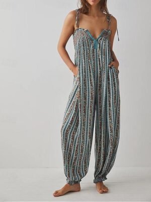 Streetwear Regular Fit Floral U Neck Sleeveless Jumpsuit - Image 11