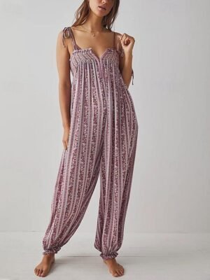 Streetwear Regular Fit Floral U Neck Sleeveless Jumpsuit - Image 14