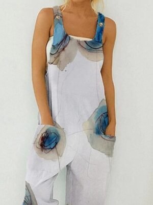 Streetwear Regular Fit Floral U Neck Sleeveless Pocket Summer Jumpsuit - Image 2