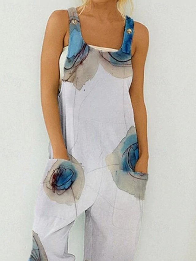 Streetwear Regular Fit Floral U Neck Sleeveless Pocket Summer Jumpsuit - Image 2