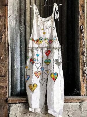 Streetwear Regular Fit Floral U Neck Sleeveless Pocket Dungarees Jumpsuit - Image 2