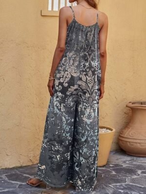 Streetwear Regular Fit Floral U Neck Sleeveless Jumpsuit - Image 3